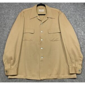 Vintage 50s 60s Jackman Gabardine Loop Collar Shirt Tan Beige Large